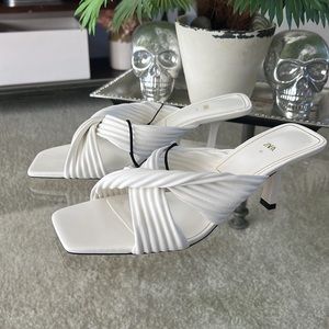 NWT Zara White Criss Cross Heeled Sandals Sz 9